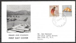 PAPUA NEW GUINEA 1963 5d BIRD and 6d OPOSSUM  Sc 155,156 Cachet FDC