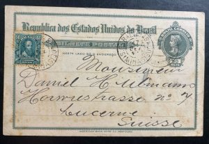 1909 Minas Brazil Postal Stationery Postcard Cover To Lucerne Switzerland