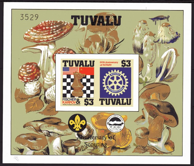 Tuvalu 1986 SG#376  Chess/Rotary/Fungi/Scouts S/S IMPERF. Decorative Border MNH