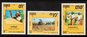 Cambodia Sc 1027-9 NH set of 1990 - Farming Rice