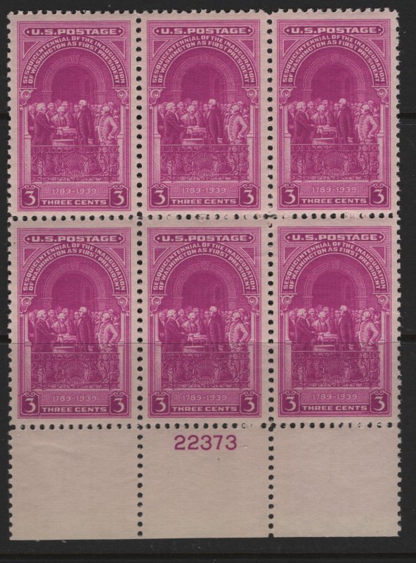 US 854 MNH  WASHINGTON INAUGRATION , PLATE BLOCK OF 6