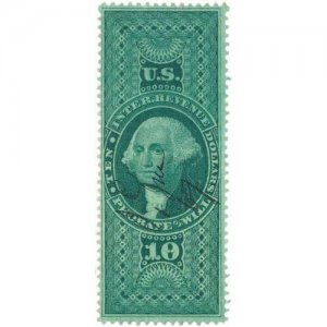 1862-71 $10 R96c First Issue, U.S. Internal Revenue, Probate of Will, Washington