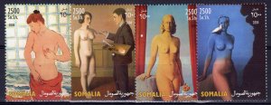 Somalia 2004 RENE MAGRITTE - BIRD - Nudes Paintings Set (4) Perforated MNH