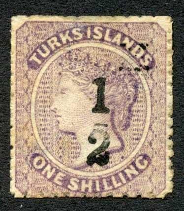 Turks Islands 1881 1/2 on 1s lilac type 6 SG14 unused cat 150 pounds 