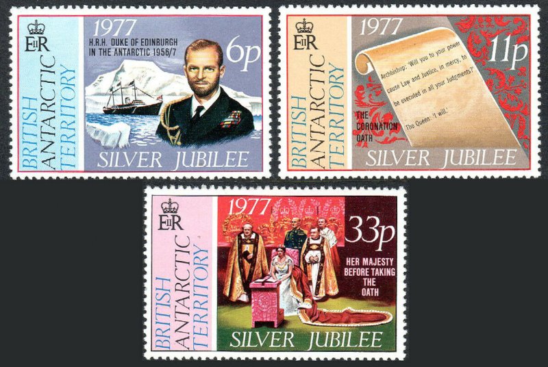 British Antarctic Territory 68-70, MNH. QE II Silver Jubilee of the Reign. 1977