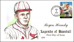 Scott 3408k 33 Cents Baseball Legends - Rogers Hornsby Collins Hand Painted FDC