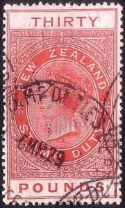 NEW ZEALAND 1880 LONG TYPE STAMP DUTY £30 used, unpunched..................32524