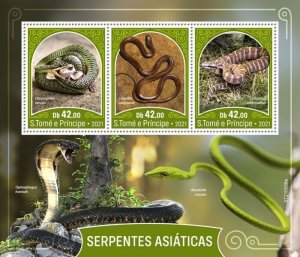 St Thomas - 2021 Asian Snakes, Calamaria Reed - 3 Stamp Sheet - ST210538a