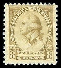 SCOTT  713  WASHINGTON  8¢  SINGLE  HINGED  SHERWOOD STAMP