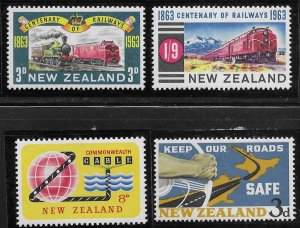 New Zealand #362-365 MNH 1963. Railways and Roads. nice set of 4.