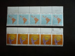 Stamps - Cuba - Scott# 931-932 - Mint Hinged Strips of 5 Stamps with Selvedge