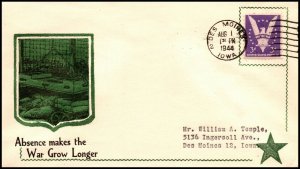 1 Aug 1944 WWII Patriotic Cover Absence Makes The War Grow Longer Sherman 211