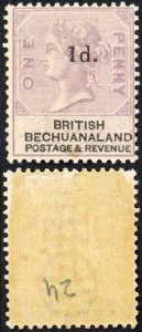 Bechuanaland SG10 1d Lilac and Black wmk Orb M/M Cat 29 pounds