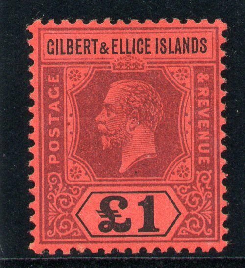 Gilbert & Ellice Islands 1924 KGV £1 purple & black/red MLH. SG 24. Sc 26.