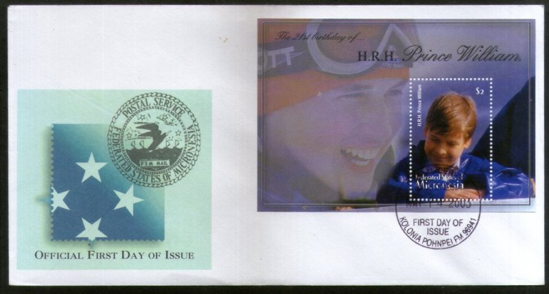 Micronesia 2003 Prince William Birthday Royal Family Sc 544 M/s FDC # 16575