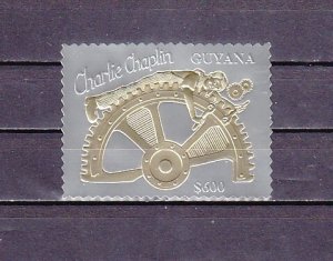 Guyana, Mi cat. 4525. Charlie Chaplin, Movie Scene. Silver Foil with Gold. ^