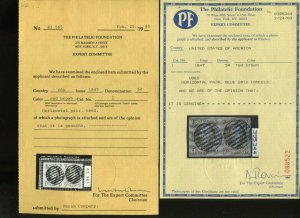 1 Franklin Used Pair with Blue Grid Cancels 2 PF Certs (Bz 439) *FINEST EXAMPLE* 