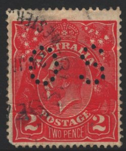 Australia Sc#28 Used - perfin OS - Variety Thin Two Pence