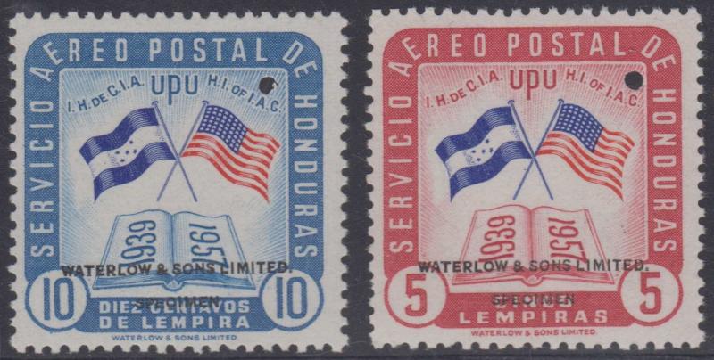 HONDURAS 1958 FLAG OF USA Sc C282 & C288 TOP VALUE PERF PROOFS + SPECIMEN MNH 