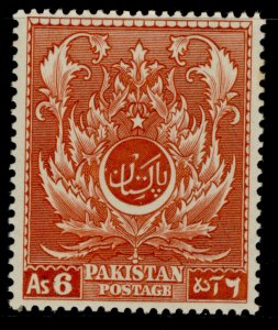 PAKISTAN GVI SG59, 6a brown-orange, LH MINT.