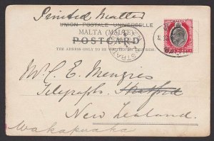 MALTA 1906 picture postcard EVII 1d Valetta to New Zealand..................J703