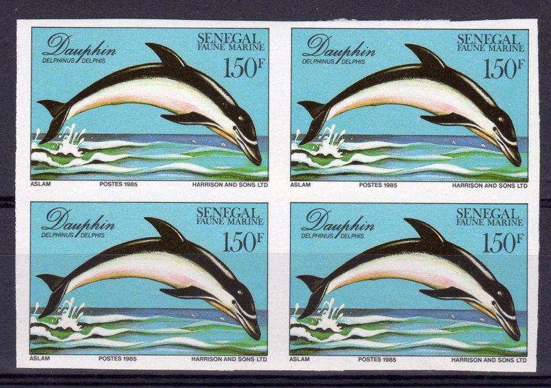 Senegal 1987 Sc#704 DOLPHINS-MARINE LIFE Block of 4 IMPERFORATED MNH