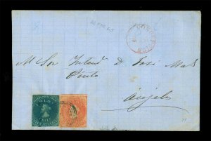 CHILE 1865 COLUMBUS - mixed franking - 5c + 10c Sc# 9h+12a  Concepcion to Anjels