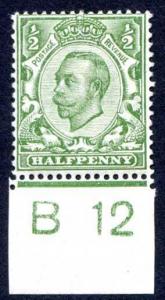 1/2d Green B12 Control mounted mint