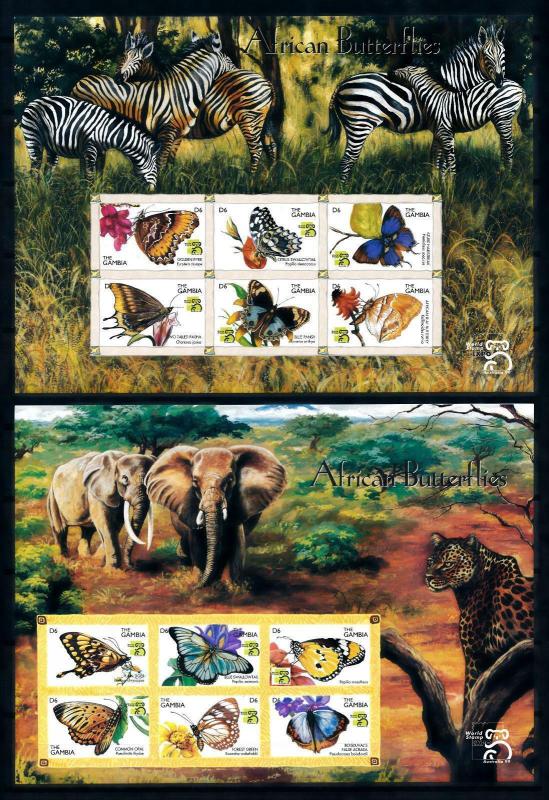 [97043] Gambia 1999 Insects Butterflies Zebra Elephant 2 Imperf Sheets RARE MNH