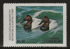 South Carolina SC6 1986  $5.50  State duck stamp vf mint nh