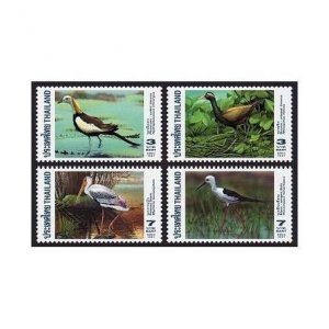 Thailand 1730-1733,1733a sheet,MNH. Waterfowl 1997:Jacana,Stork,Stilt.