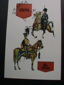 ​SCOTLAND-STAFFA STAMP-1974-MILITARY UNIFORMS SOLDIERS ON HORSE CTO IMPERF-S/S