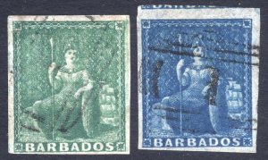 Barbados 1855 (1/2d) & (1d) Britannia SG 7&10 Scott 5&6 VFU Cat £170($224)