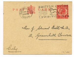 GB 1924 1d Postal Stationery Postcard Edinburgh/Local/KGV