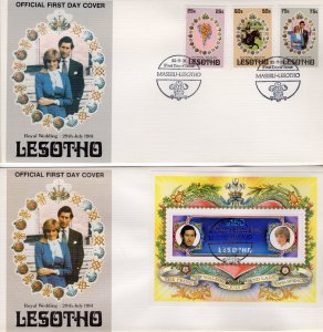 Lesotho 1981 Sc#335/337a Diana Wedding-Flowers-Horses-Set + S/S FDC Unaddressed