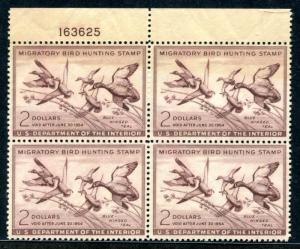 UNITED STATES RW20 MINT NH, BLOCK OF 4 WITH PL#