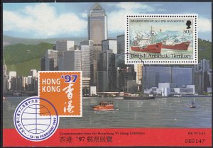 British Antarctic Territory 1997 used Sc #210a Souvenir sheet 50p Ships Hong ...