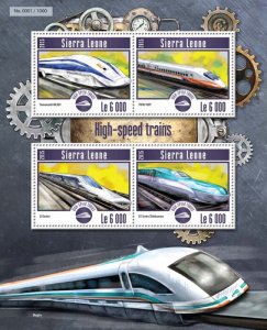 SIERRA LEONE - 2015 - High Speed Trains - Perf 4v Sheet - Mint Never Hinged