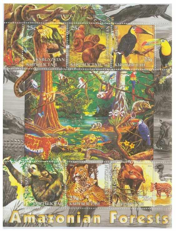 Kyrgyzstan 2004 Fauna of the Amazon 6 Stamp Sheet - 9611