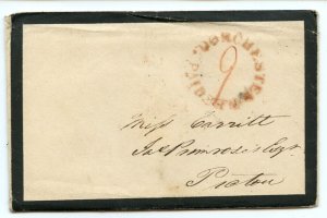 ?1846 DORCHESTER, N.B. double split ring PAID 9 stampless contents cover Canada