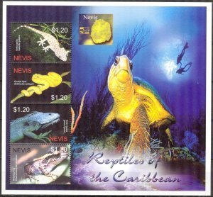 Nevis 2010 REPTILES OF THE CARIBBEAN Sheet + Label Perforated Mint (NH)
