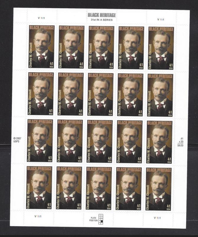 United States, 4222, 41c Charles Chestnut Sheet(20), **MNH**