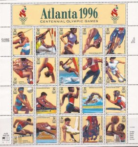 US Stamp 1996 32c Atlanta Olympics - 20 Stamp Sheet - Scott #3068