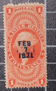 Scott R66c  $1.00 Conveyance Revenue Used Nice Stamp Cut Cancel SCV $27.50