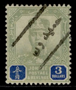 MALAYSIA - Johore EDVII SG72, $3 green & blue, USED.