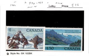 Canada, Postage Stamp, #934, 935 Mint NH, 1984 Glacier, Waterton Park (AJ)