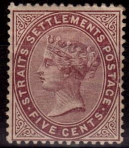 Straits Settlements 1882 5c Purple-Brown SG48 Fine Mtd Mint