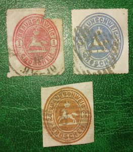 BRUNSWICK 1865 Roulette Stamps Short Set Used Braunschweig Old Germany