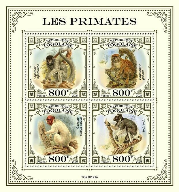 Togo 2021 MNH Wild Animals Stamps Primates Woolly Monkeys Lemurs Indri