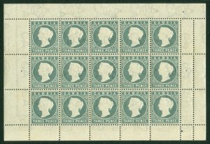 SG 29 Gambia 1886-93. 3d grey. A fine unmounted sheet of 15 (hinged in margin)